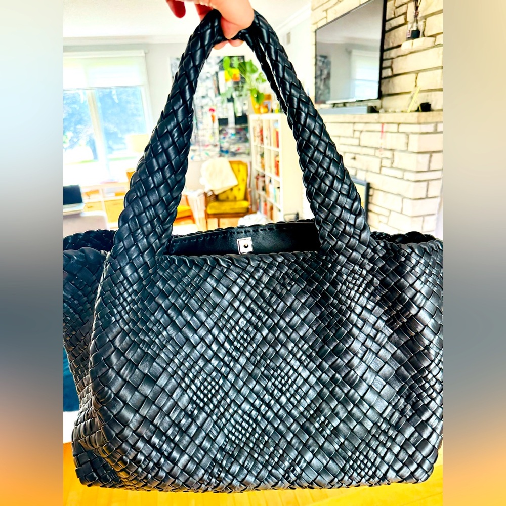 Falor designer black genuine leather tote